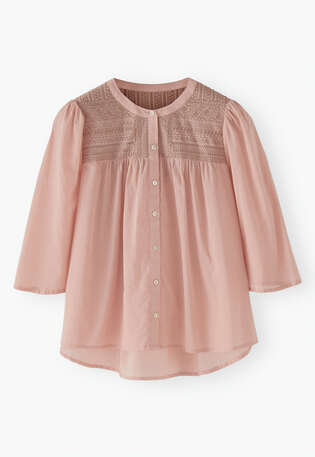 Bestickte Bluse, Rosarot, webstill
