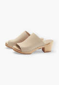 Leder-Clogs mit offener Zehenpartie, Stein, webstill