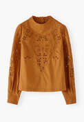 Bestickte Bluse, Ingwer, webstill