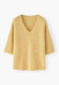 Pullover mit V-Ausschnitt, Warmes Gelb, webstill