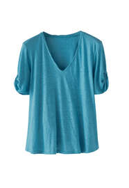 T-Shirt aus Leinen-Jersey mit &Auml;rmeldetail, Aqua, webstill