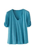 T-Shirt aus Leinen-Jersey mit &Auml;rmeldetail, Aqua, webstill