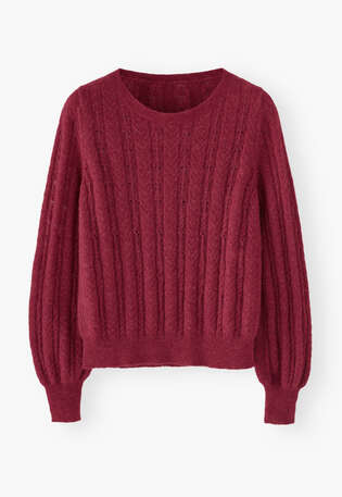 Spitzenmuster-Pullover, Granat, webstill