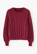 Spitzenmuster-Pullover, Granat, webstill