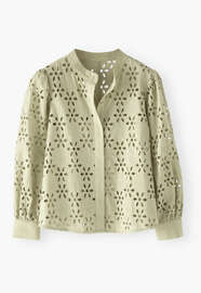 Cutwork-Bluse, Zartes Oliv, webstill