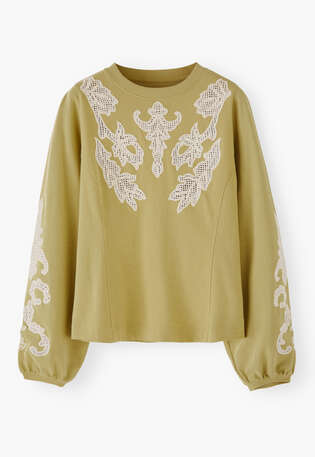 Sweatshirt mit Spitze, Limette, webstill