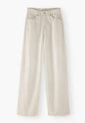 Mittelhoch taillierte Jeans mit weitem Bein, Pergament, webstill