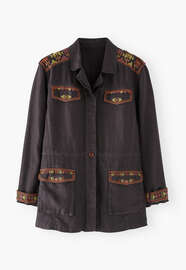 Bestickte Jacke, Kohlschwarz, webstill