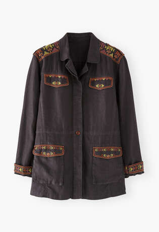 Bestickte Jacke, Kohlschwarz, webstill