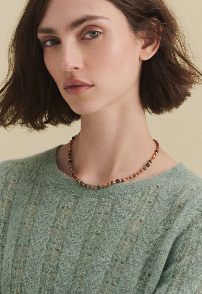 Perlenkette, Bernstein/Gold, completeTheLook