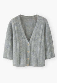 V-Ausschnitt-Cardigan, Blau/Stein, webstill