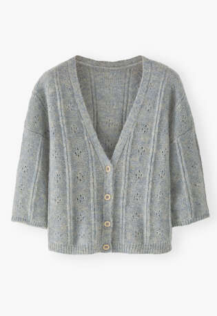 V-Ausschnitt-Cardigan, Blau/Stein, webstill