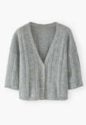 V-Ausschnitt-Cardigan, Blau/Stein, webstill