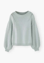 Pullover mit Pointelle-&Auml;rmeln, Himmelblau, webstill