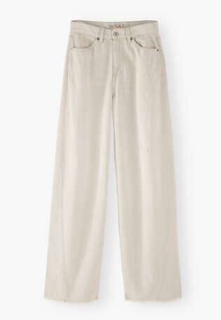 Mittelhoch taillierte Jeans mit weitem Bein, Pergament, webstill