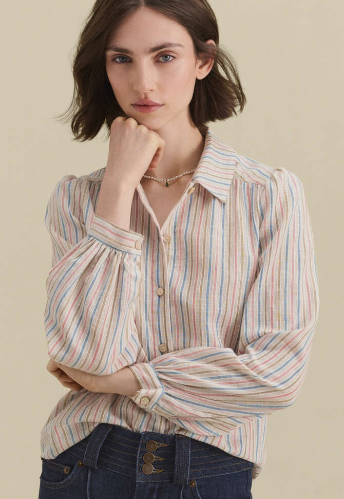 Gestreifte Bluse, Perle/Ros&eacute;, completeTheLook
