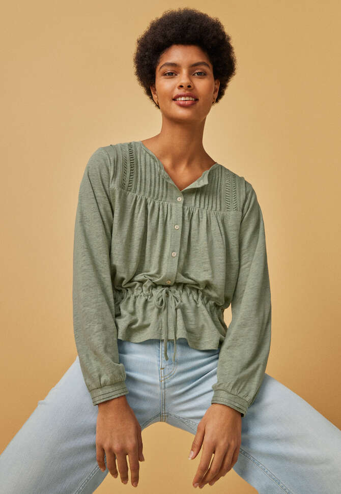 Top mit Bindeband in der Taille, Salbeigr&uuml;n, completeTheLook