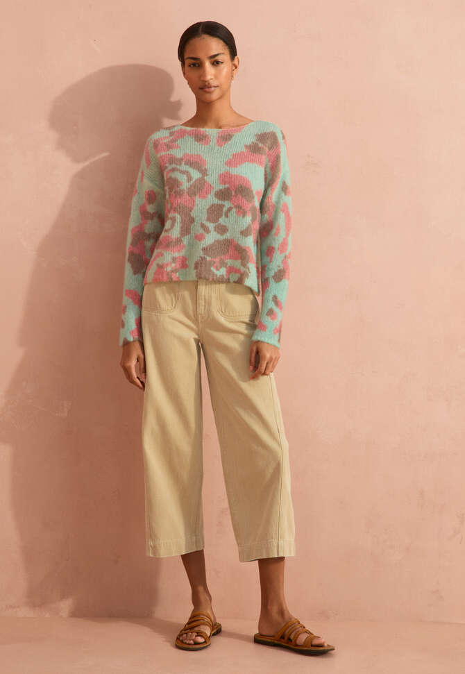 Bedruckter Pullover, Aqua/Koralle, completeTheLook