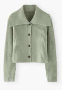 Ripp-Cardigan mit Kragen, Salbei, webstill