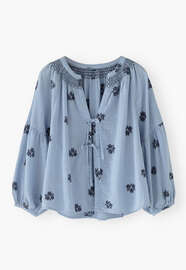 Bluse aus geklipptem Jacquard, Himmelblau/Blau, webstill