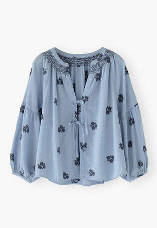 Bluse aus geklipptem Jacquard, Himmelblau/Blau, webstill