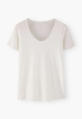 T-Shirt mit U-Ausschnitt, Wei&szlig;, webstill