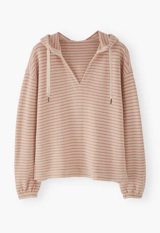Texturiertes Streifen-Hoodie, Pergament/Pfirsich, webstill