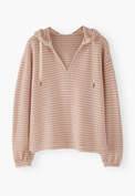 Texturiertes Streifen-Hoodie, Pergament/Pfirsich, webstill