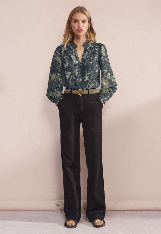 Bedruckte Bluse mit Falten, Mitternacht, completeTheLook