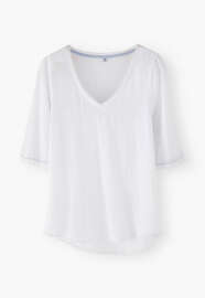 T-Shirt mit V-Ausschnitt, Wei&szlig;, webstill