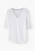 T-Shirt mit V-Ausschnitt, Wei&szlig;, webstill