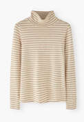 Gestreifter Rollkragenpullover, Elfenbein/Salbei, webstill