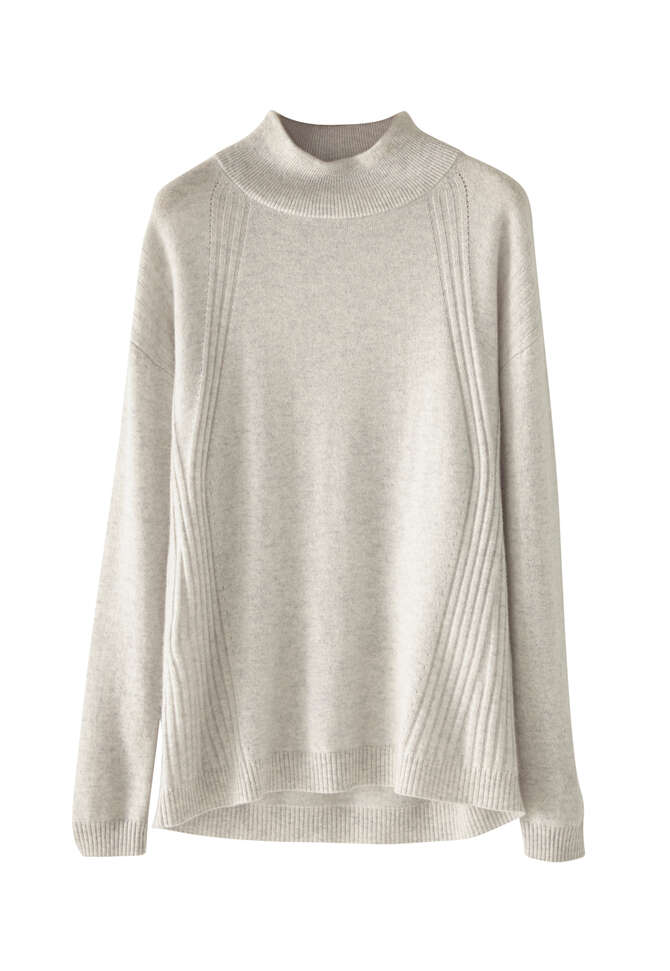 Kaschmirpullover mit hohem Kragen, Perlgrau, completeTheLook