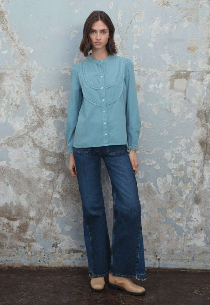 Cordbluse mit Spitze, Himmelblau, completeTheLook