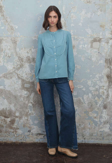 Cordbluse mit Spitze, Himmelblau, completeTheLook