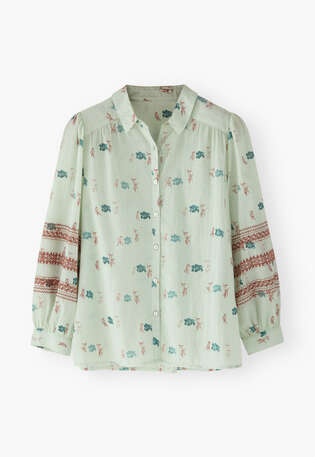 Bestickte Bluse mit Print, Eisgr&uuml;n, webstill