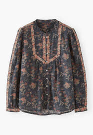 Bestickte Bluse mit Print, Kohlschwarz, webstill