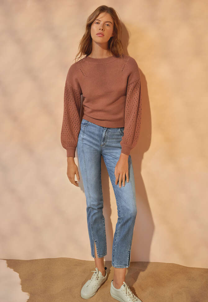 Pullover mit Pointelle-&Auml;rmeln, Gebranntes Sienna, completeTheLook