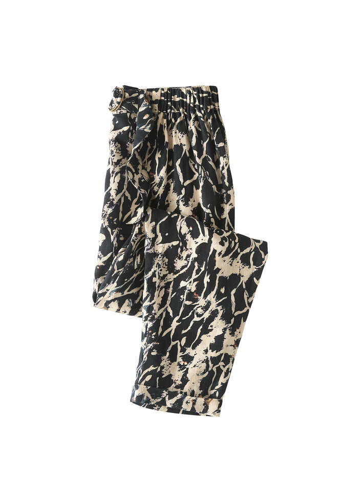 Schmal zulaufende Hose mit Print, Tiefes Petrolblau, completeTheLook