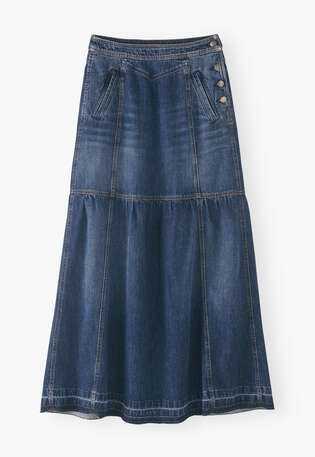 Maxirock aus Denim, Dunkle Waschung, webstill