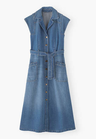Kleid aus Denim, Mittlere Waschung, webstill