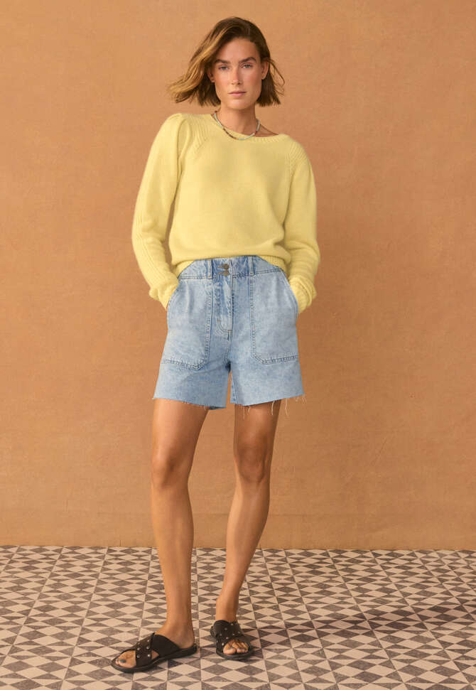 Shorts mit unvers&auml;ubertem Saum aus Denim, Blasses Vintage, completeTheLook