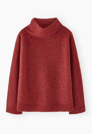 Pullover mit hohem Kragen, Flammenrot, webstill