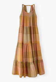 Kariertes Maxikleid, Khaki/Ros&eacute;, webstill