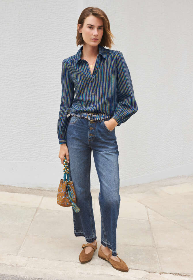 Gestreifte Bluse, Tiefes Ultramarin, completeTheLook