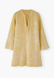 Cutwork-Kleid, Zartes Zitronengelb, webstill