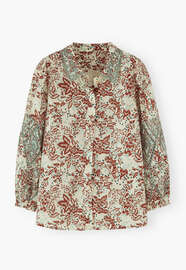Bedruckte Cutwork-Bluse, Ecru/Rost, webstill