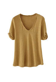 T-Shirt aus Leinen-Jersey mit &Auml;rmeldetail, Ocker, webstill