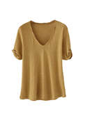 T-Shirt aus Leinen-Jersey mit &Auml;rmeldetail, Ocker, webstill