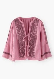 Bluse mit Bindeband, Candy-Rosa, webstill